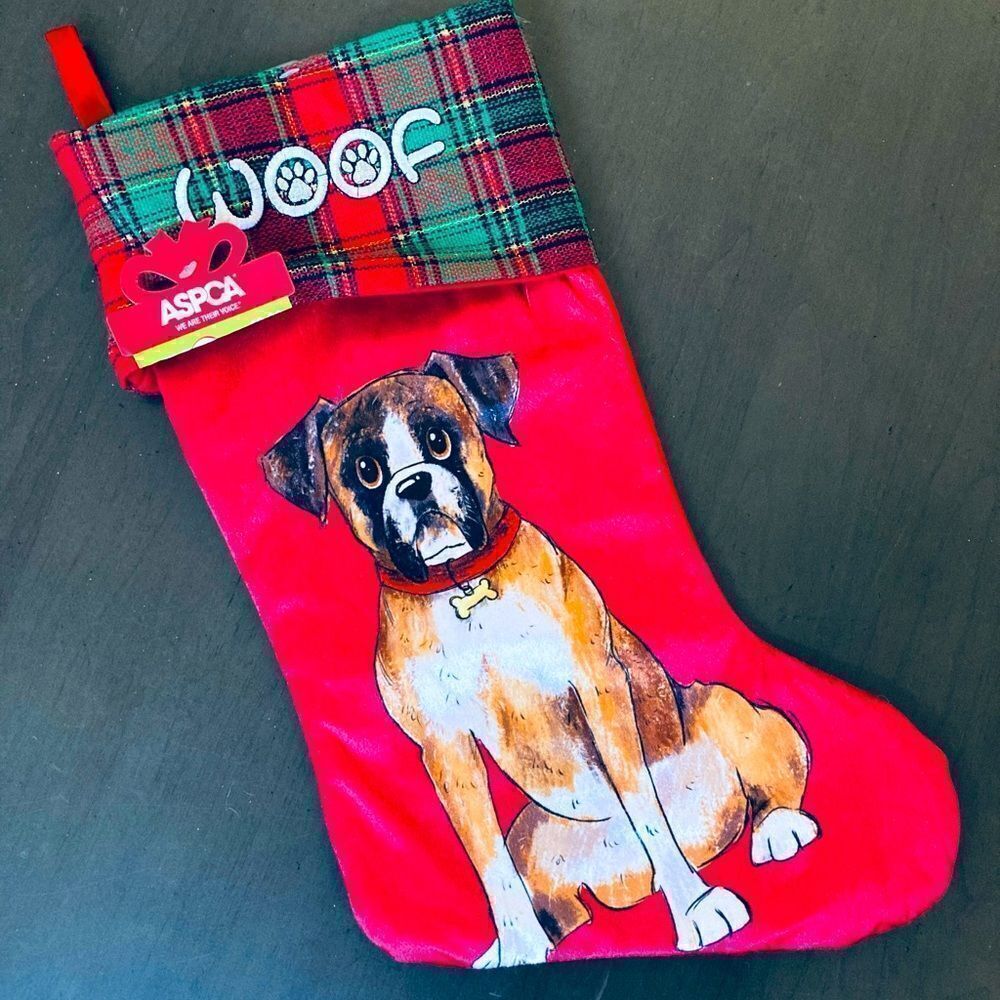 ASPCA Christmas Boxer Dog Woof Holiday Stocking